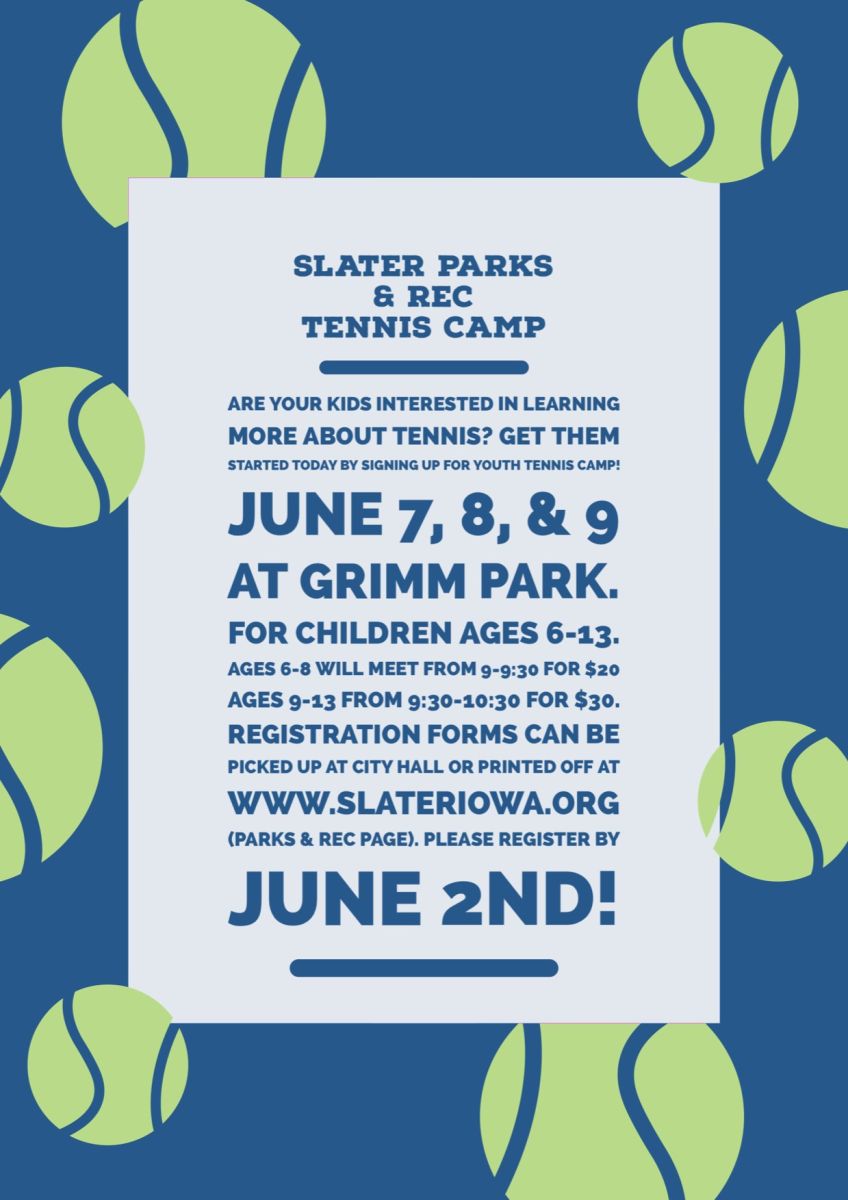 Tennis camp June 7-9 