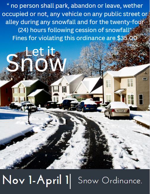 Snow on street with snow ordinance